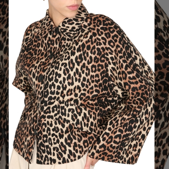 Ganni Leopard Print Linen Cotton Jacket Size 4 NWT'S - Picture 3 of 15